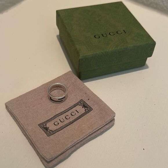 Gucci G Logo Wide Band Ring 925 Sterling Silver Size 5 Luxury - Picture 3 of 11